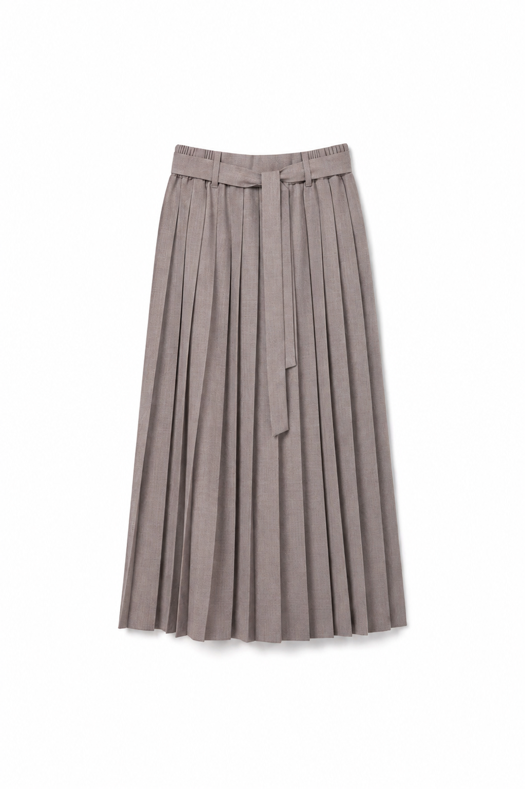 skirt midi heather pleated with waist tie - brown