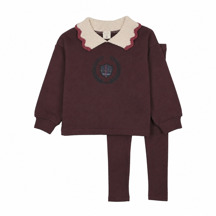 set outfit fan club collared sweatshirt and leggings - plum/cream