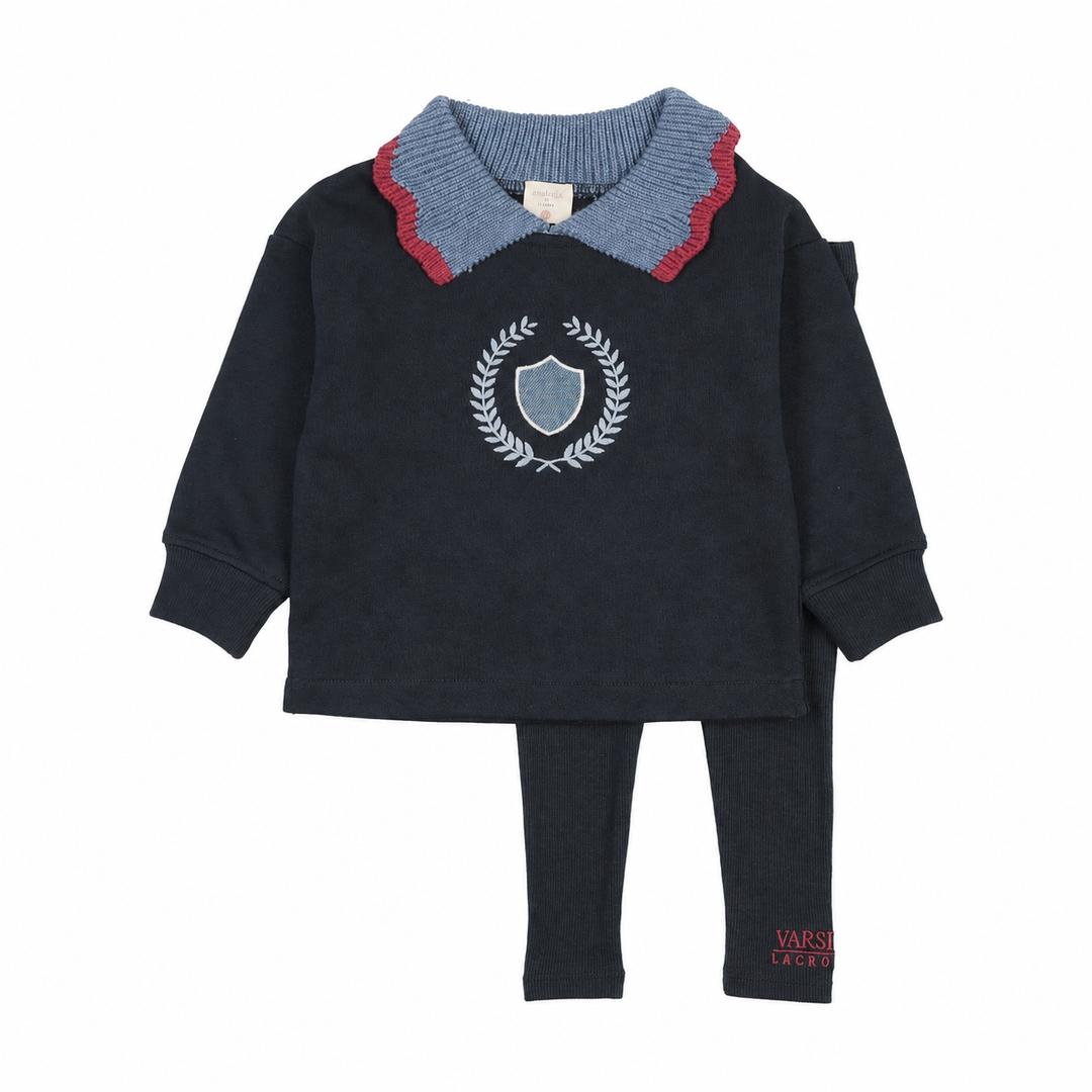 set outfit fan club collared sweatshirt and leggings - navy denim