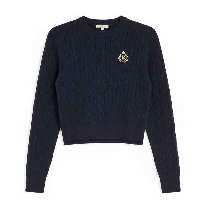 top l/s wide cable knit sweater - navy