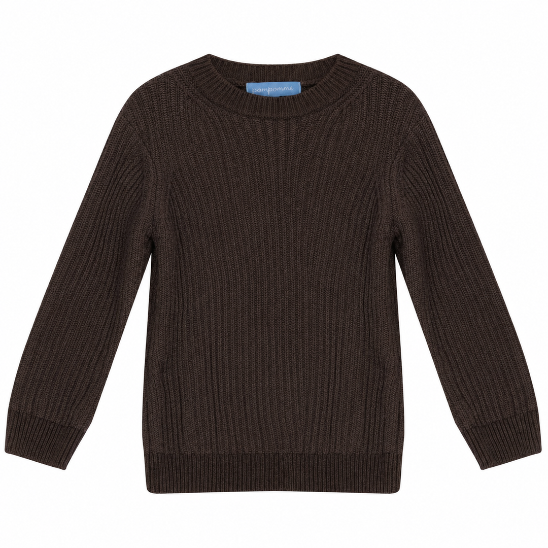 top l/s tonal knit striped sweater - brown