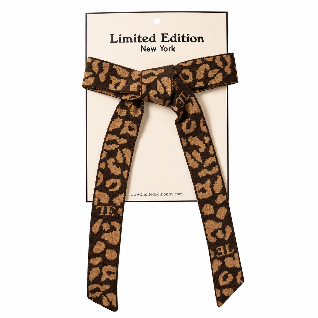 clip leopard knit bow - brown-493