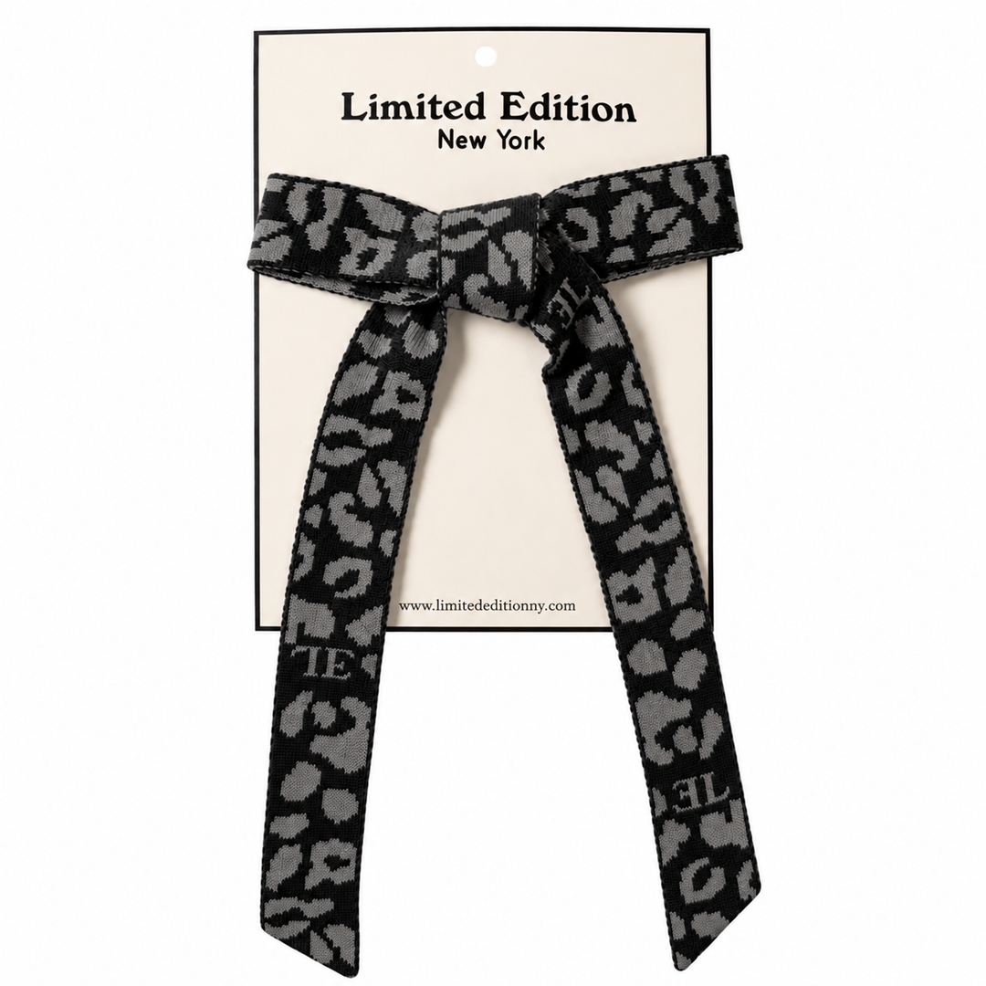 clip leopard knit bow - black/gray-9