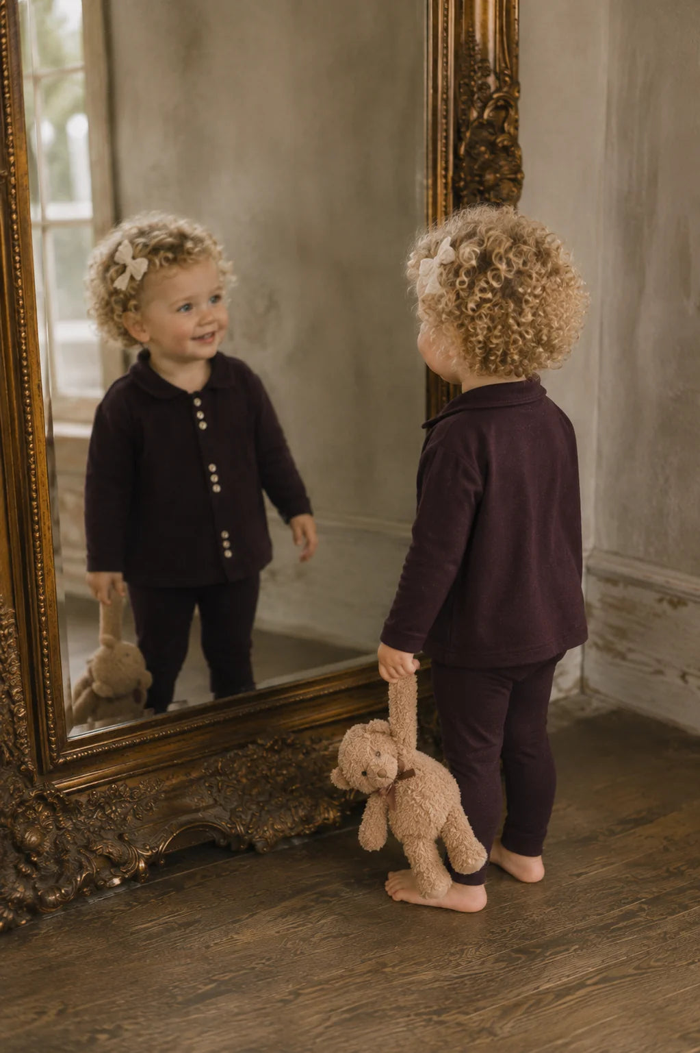 pajamas cluster button shirt and pants - eggplant
