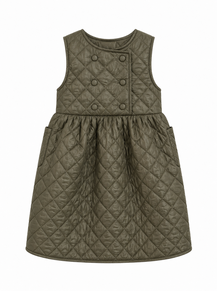 dress quilted double breasted pocket jumper - green-123