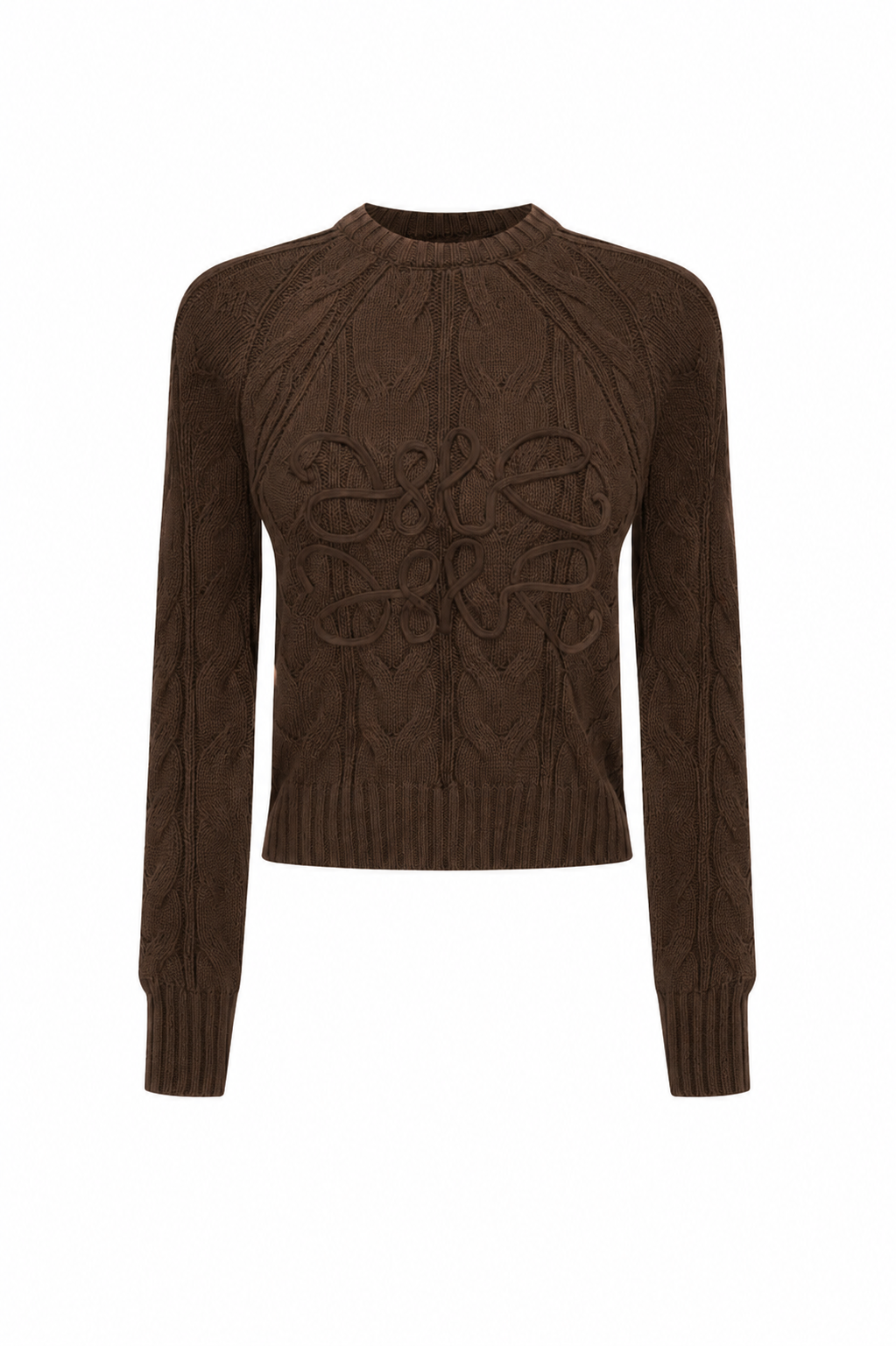 top l/s cable knit rope detail sweater - chocolate