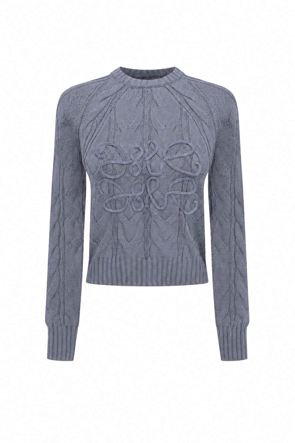 top l/s cable knit rope detail sweater - denim