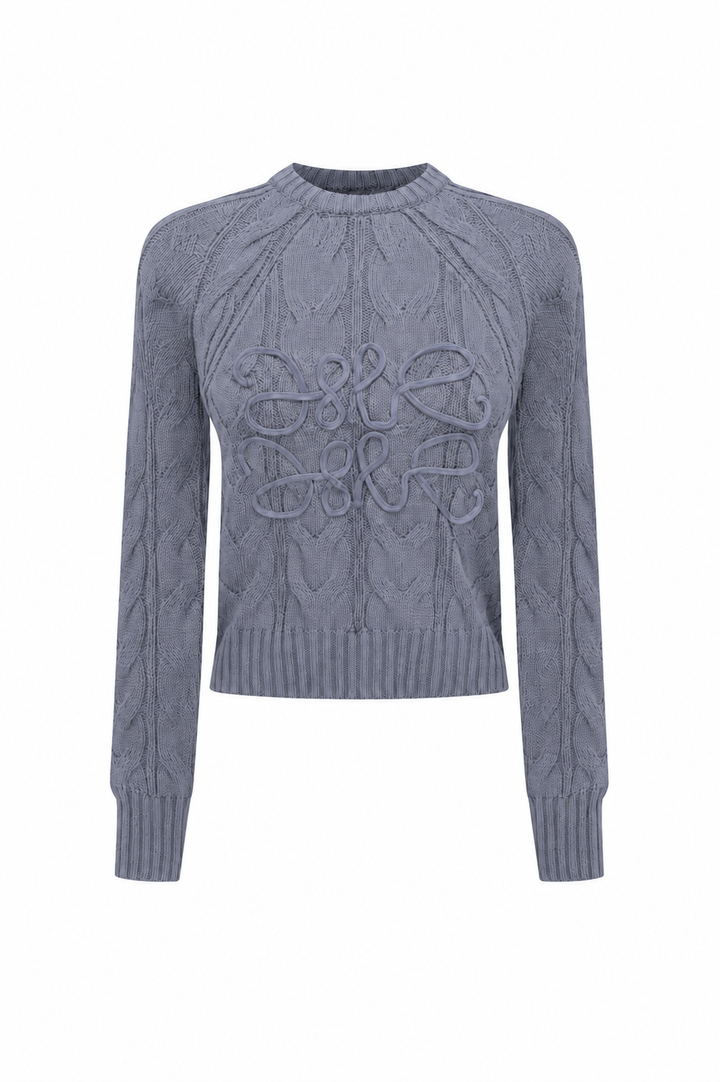 top l/s cable knit rope detail sweater - denim