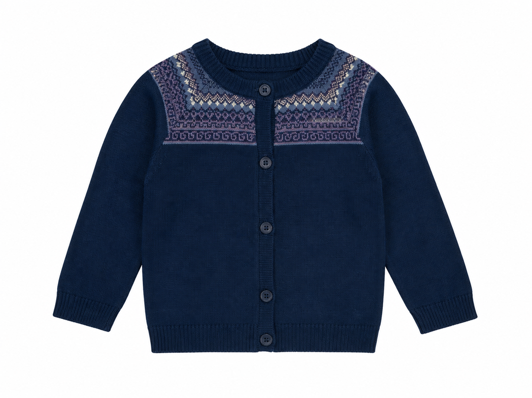 set knit fair isle cropped cardigan and overalls - dark navy