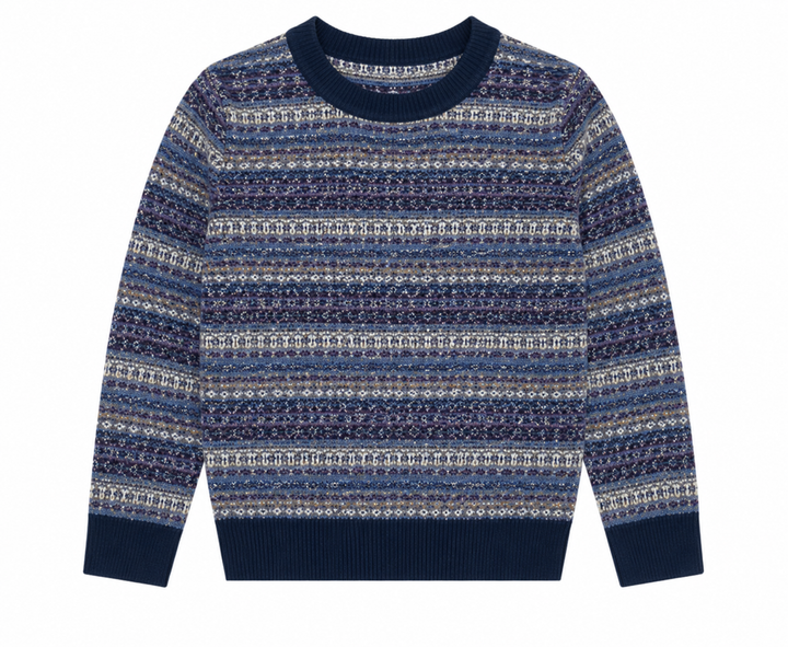 top l/s fair isle crew neck sweater - dark navy