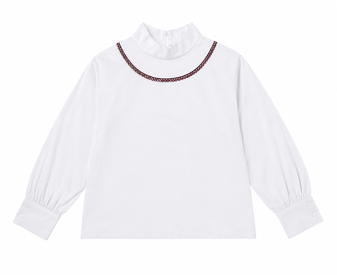 shirt l/s burgundy crystals - ivory/burgundy