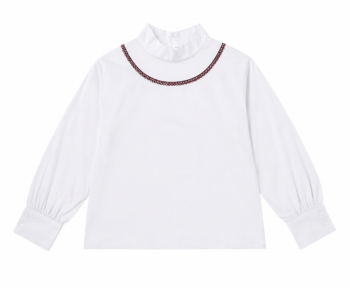 shirt l/s burgundy crystals - ivory/burgundy