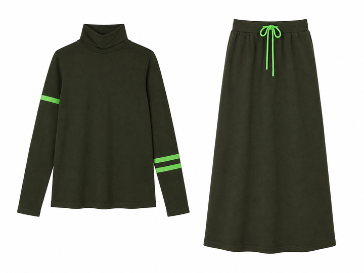 set outfit top and skirt neon lines drawstring - green