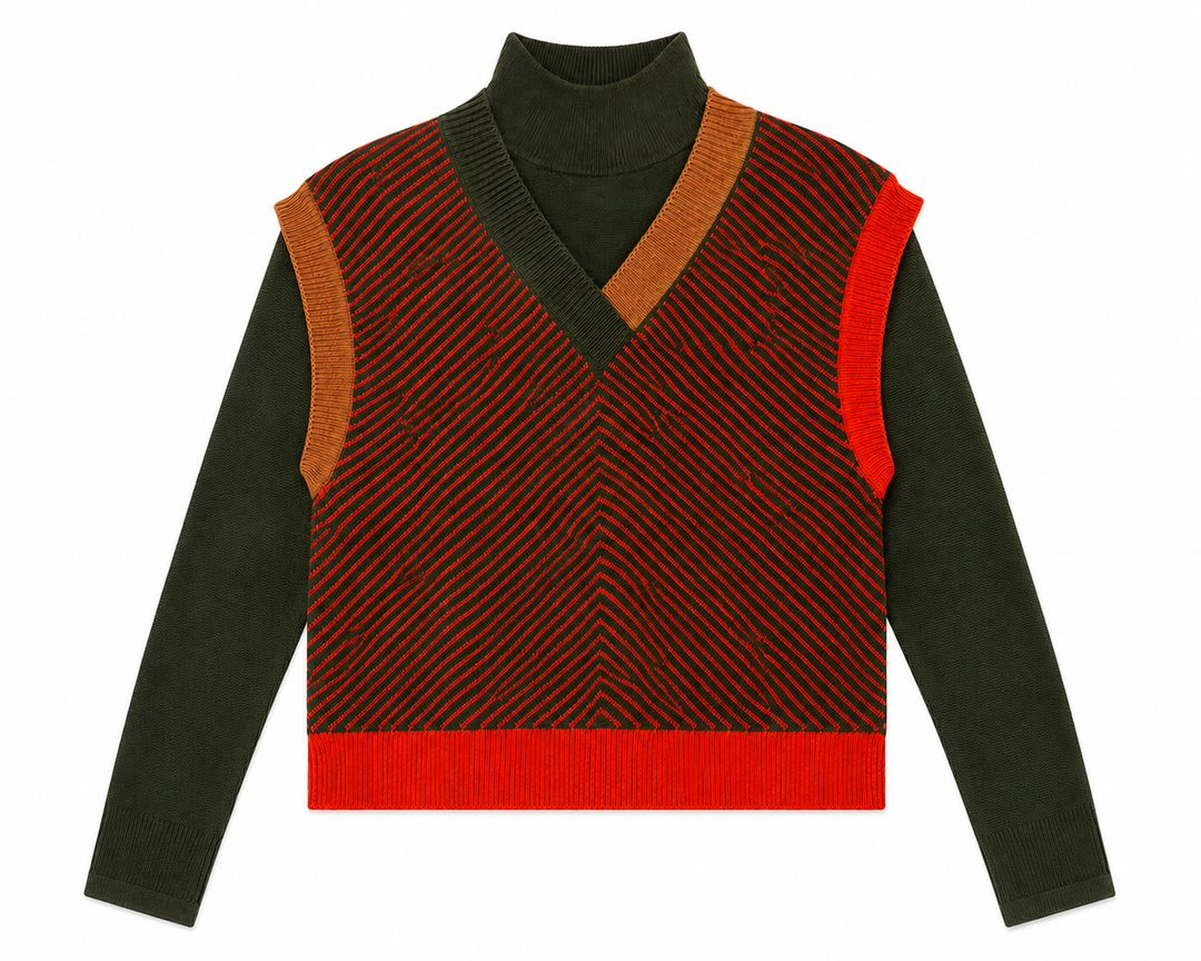 top l/s knit geo lines - green