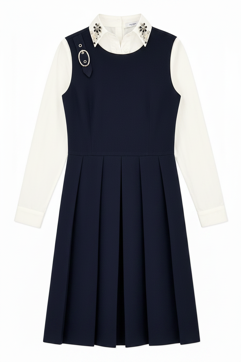 dress wool with gem collar shirt - navy