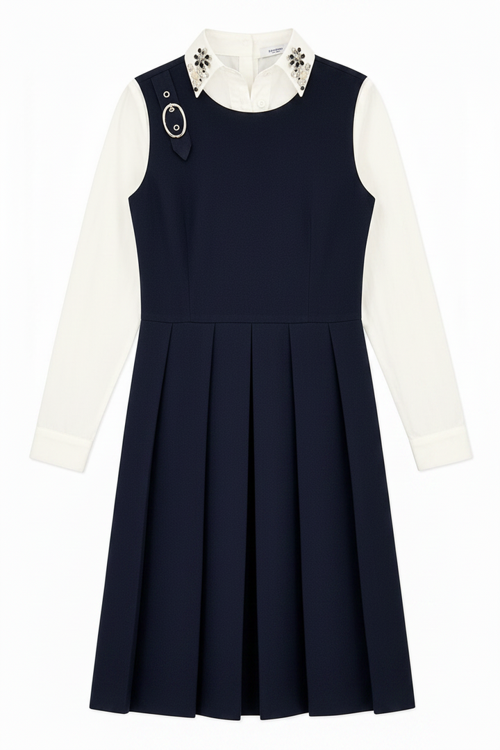 dress wool with gem collar shirt - navy