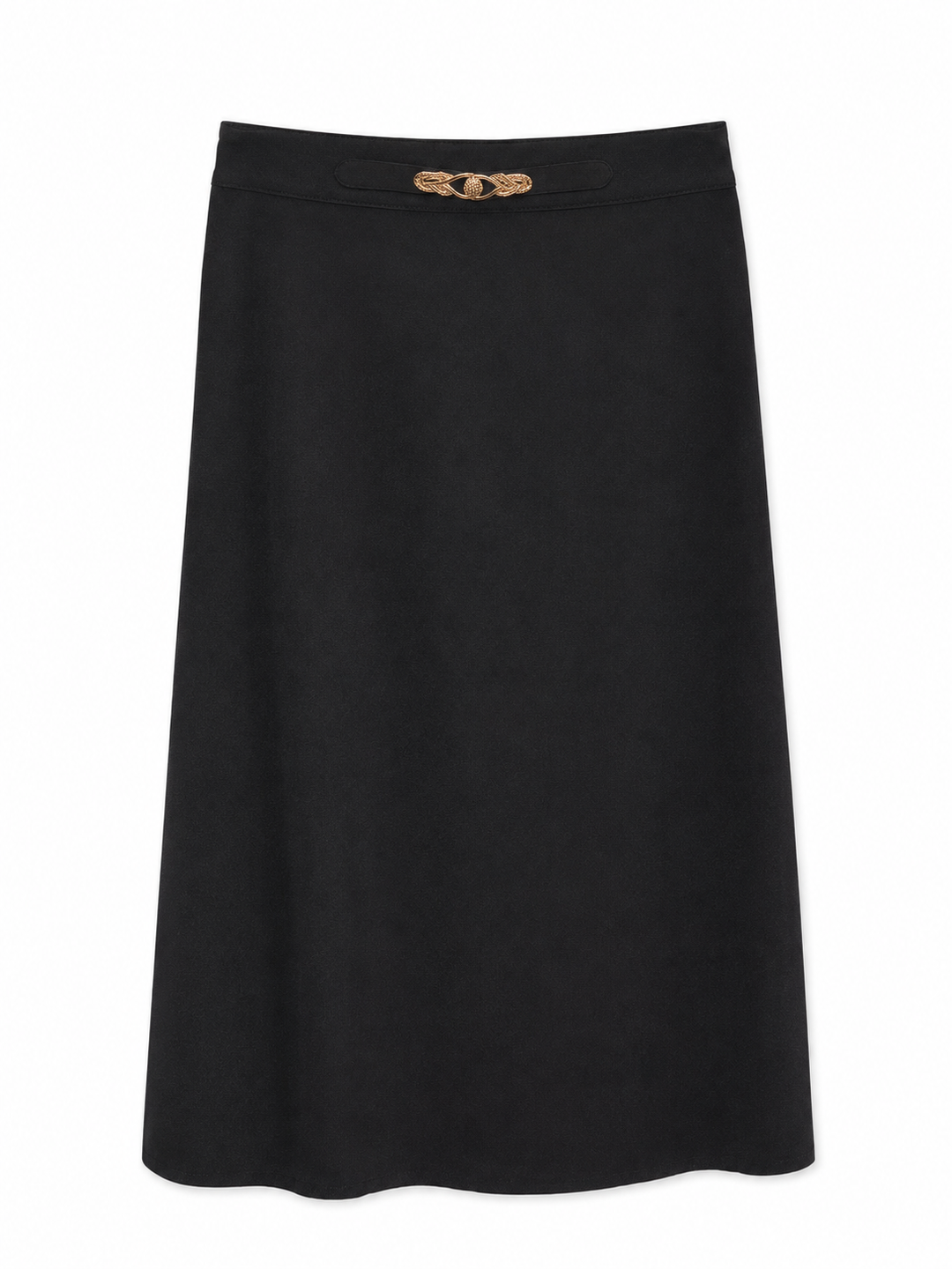 skirt midi wool a line with gold chain - black
