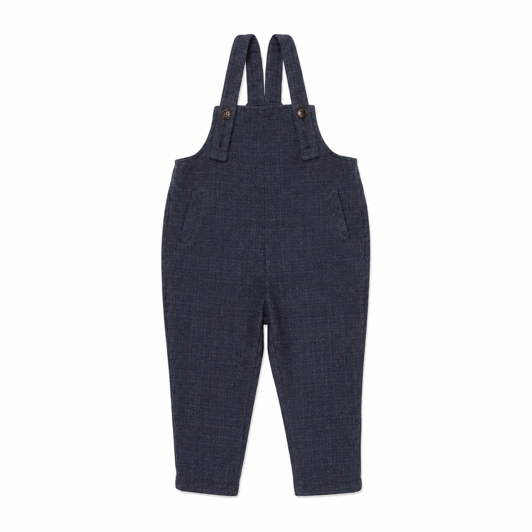 one piece plaid long pocket overalls - blue