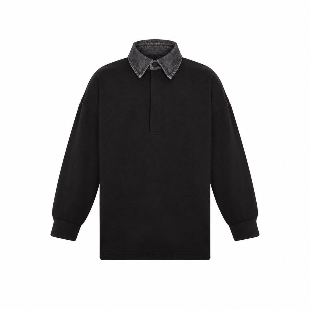 polo l/s denim collar sweat - grey