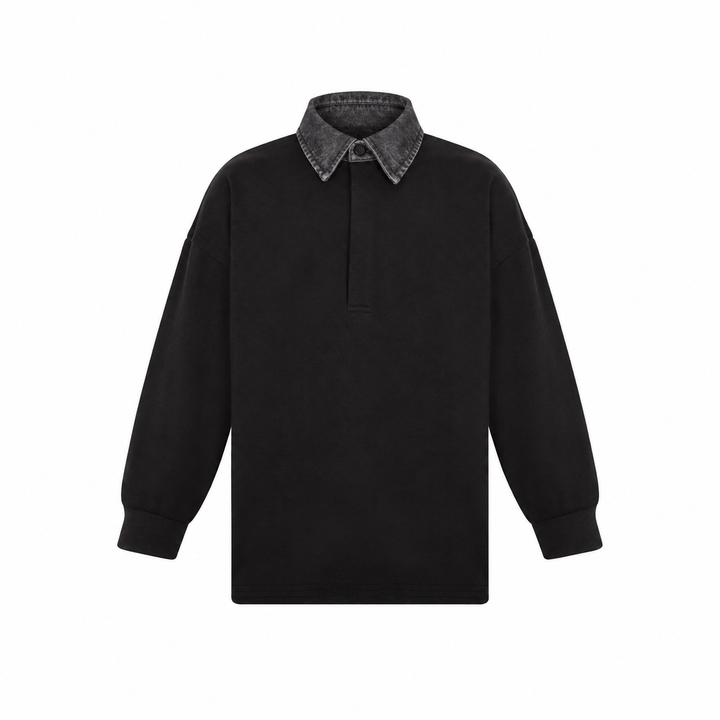 polo l/s denim collar sweat - grey
