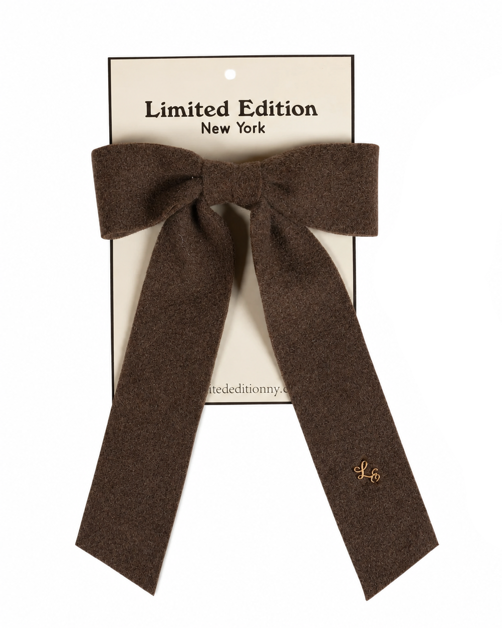 clip brushed wool bow - chocolate-493