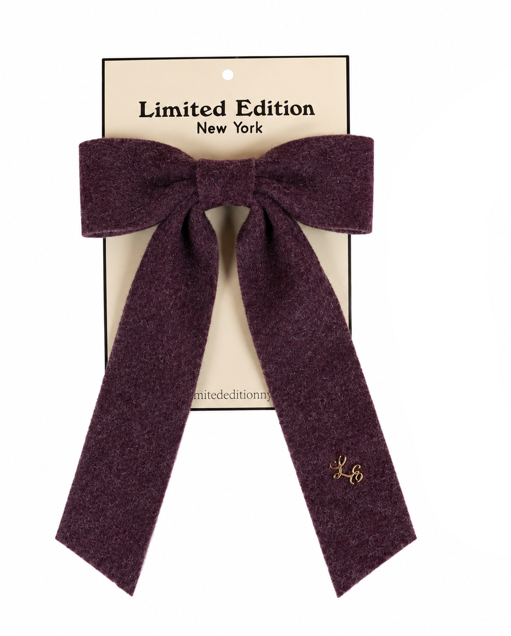clip brushed wool bow - plum-337