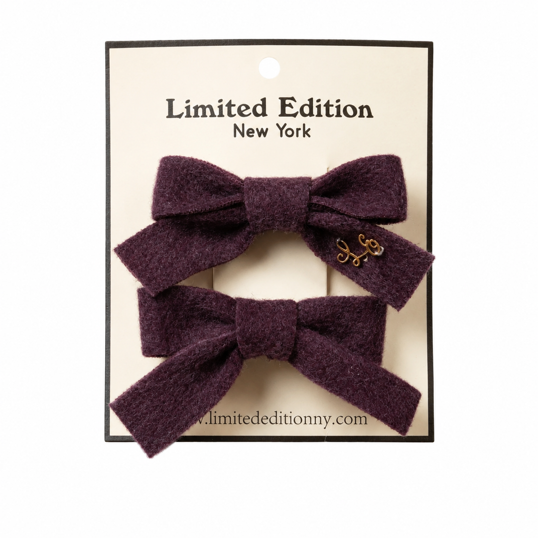clip brush wool mini bow 2 pk - plum-337