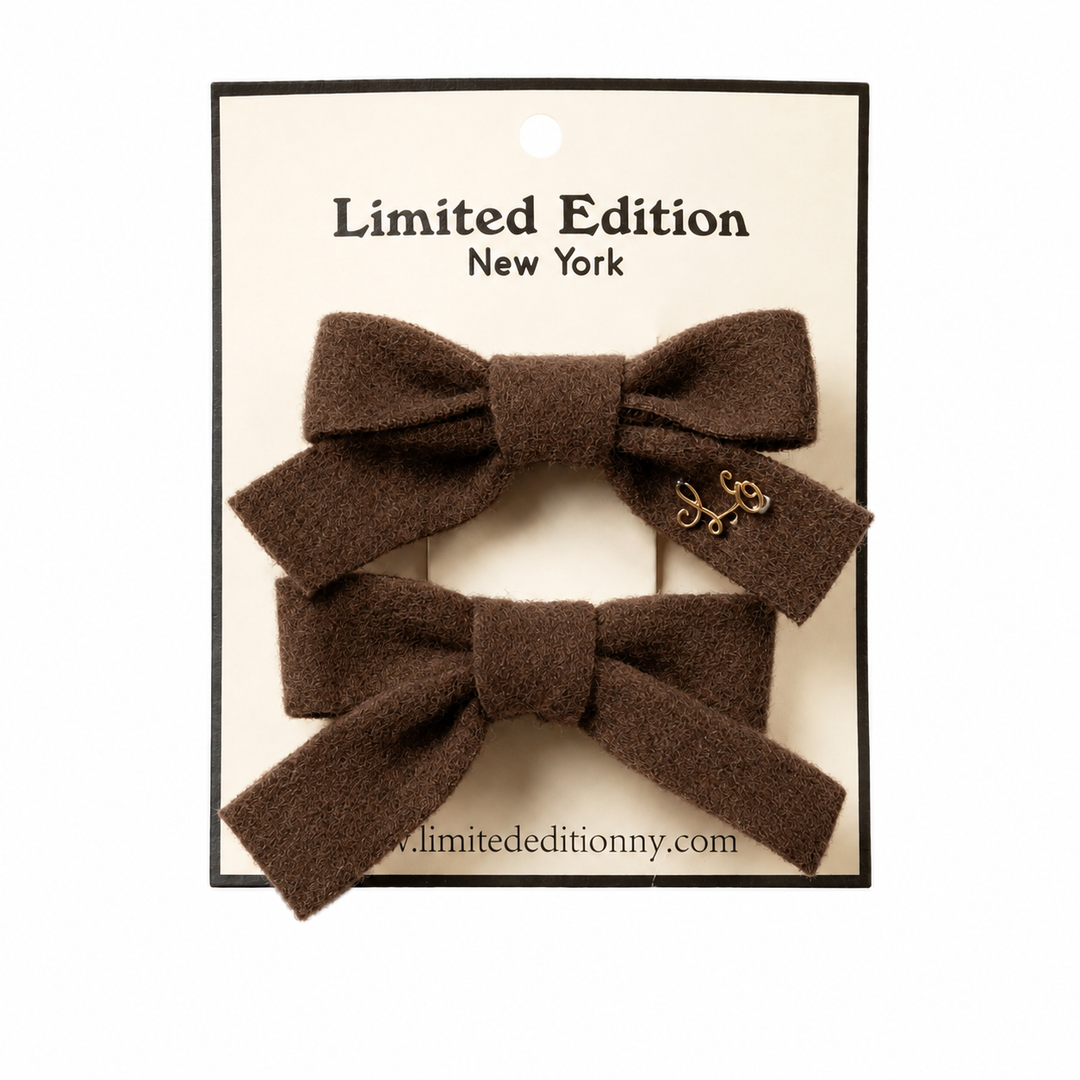 clip brush wool mini bow 2 pk - chocolate-493