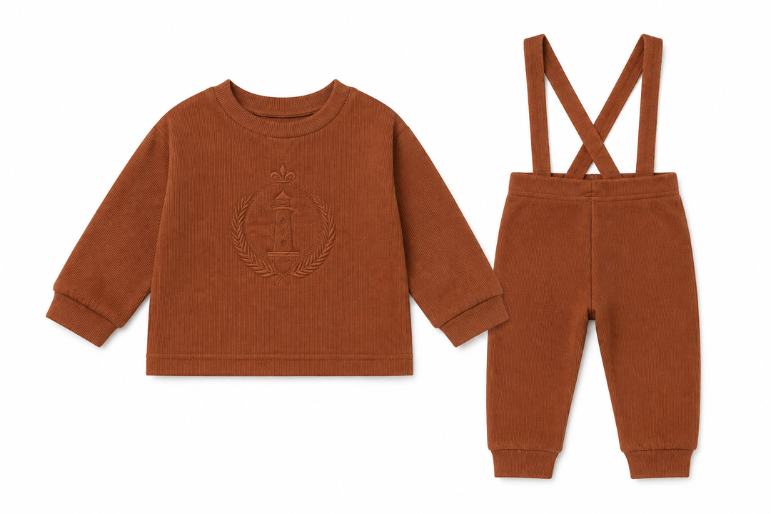 set outfit emblem sweatshirt and suspender leggings - luggage