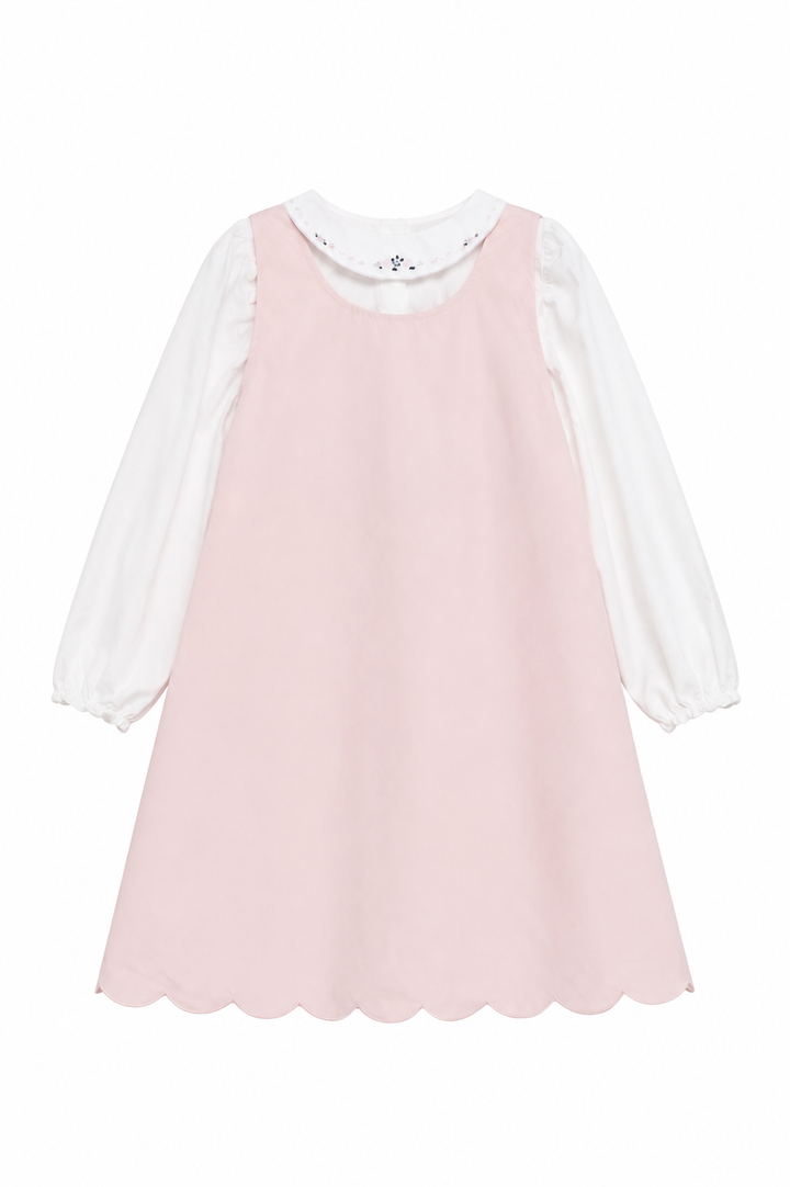 dress taffeta scalloped hem jumper with blouse - champagne