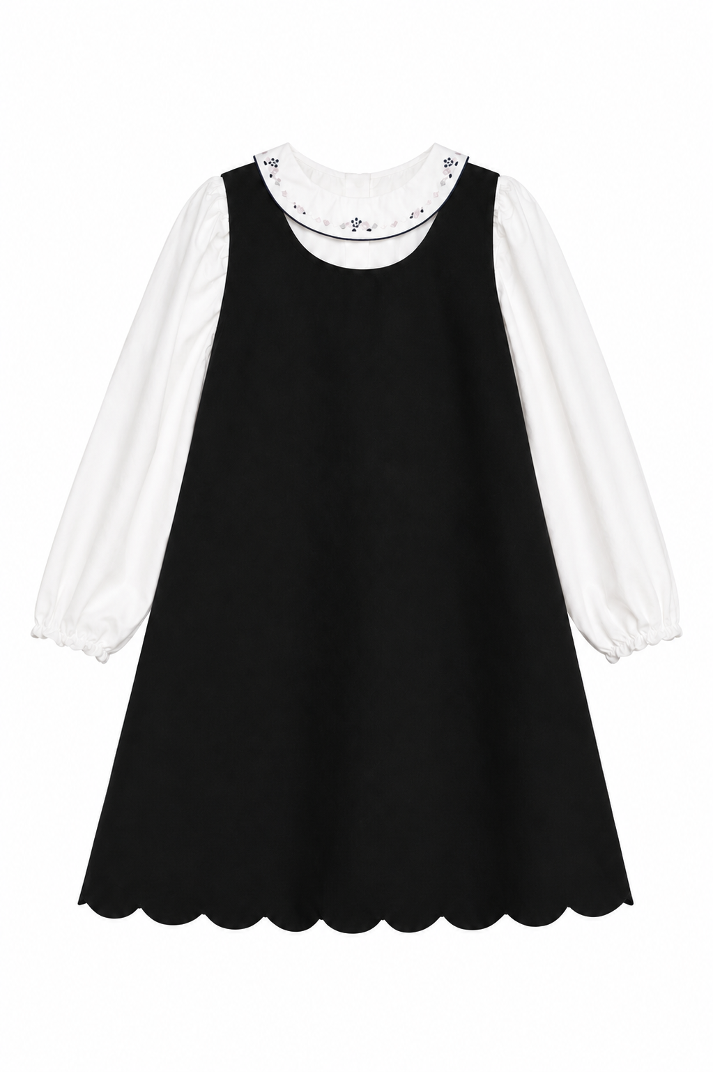 dress taffeta scalloped hem jumper with blouse - black