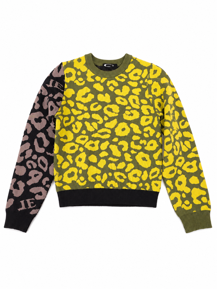 top l/s leopard print knit sweater - grey-287