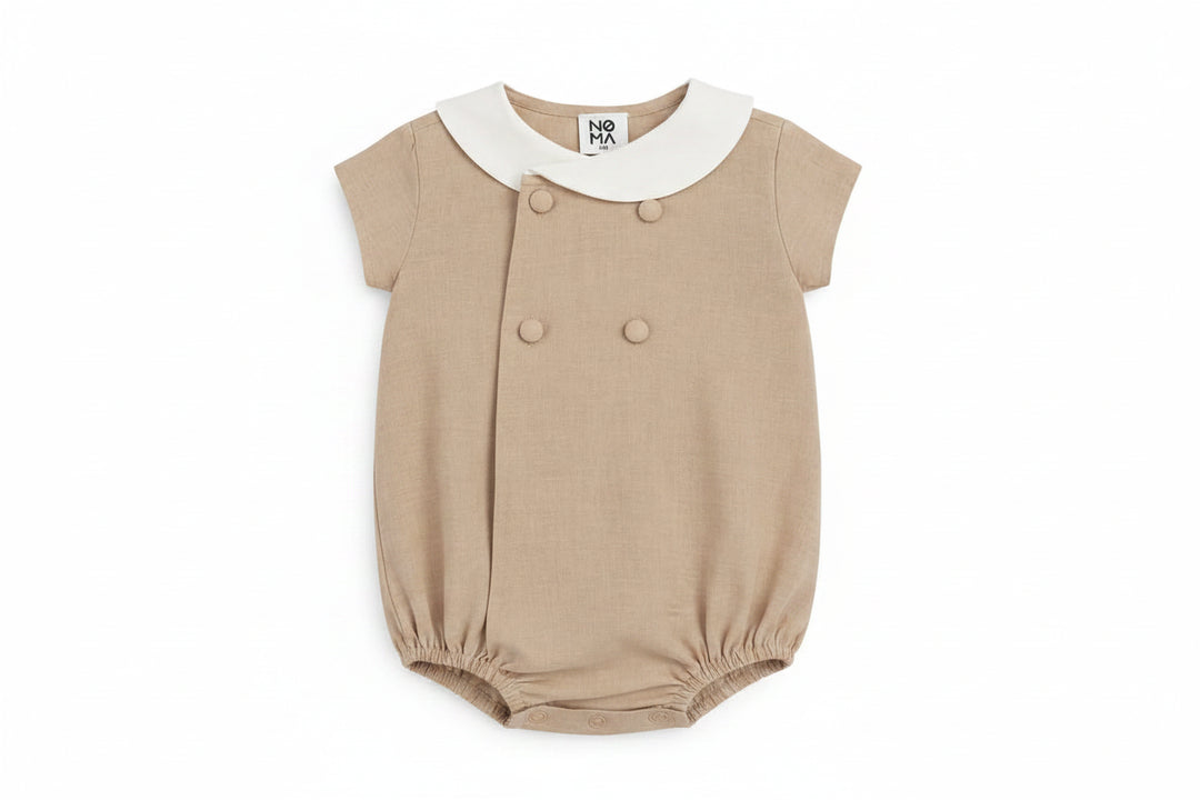 one piece double breasted wrap bubble romper - sand