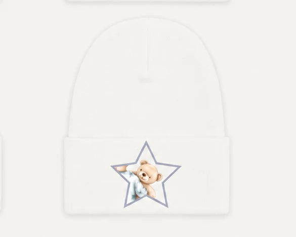 hat hospital with applique - white/bear star