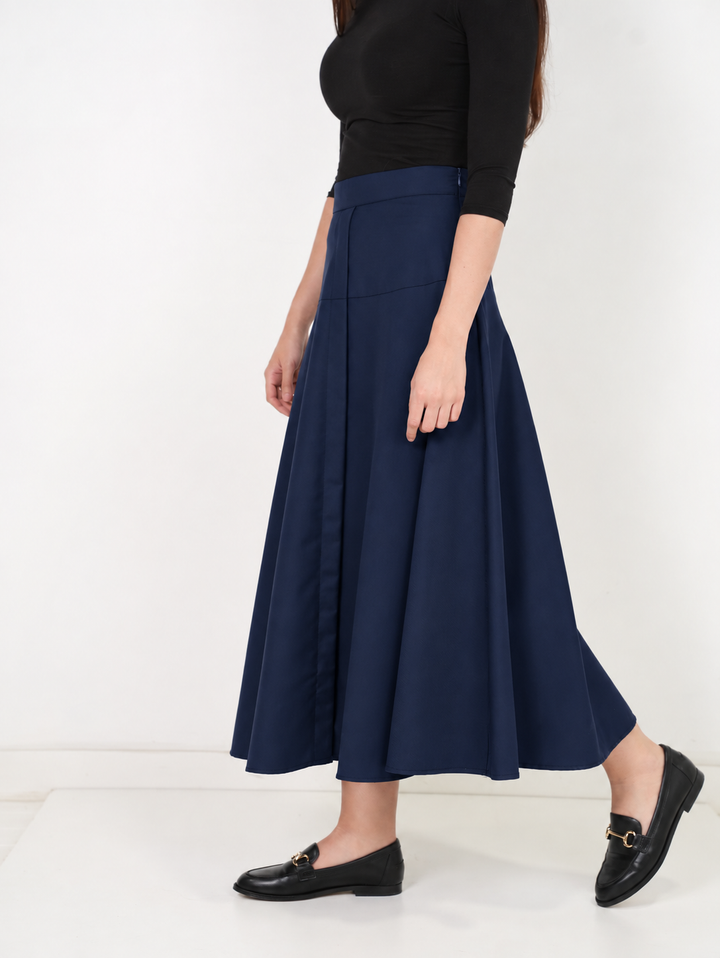 skirt midi with front covered panel - navy