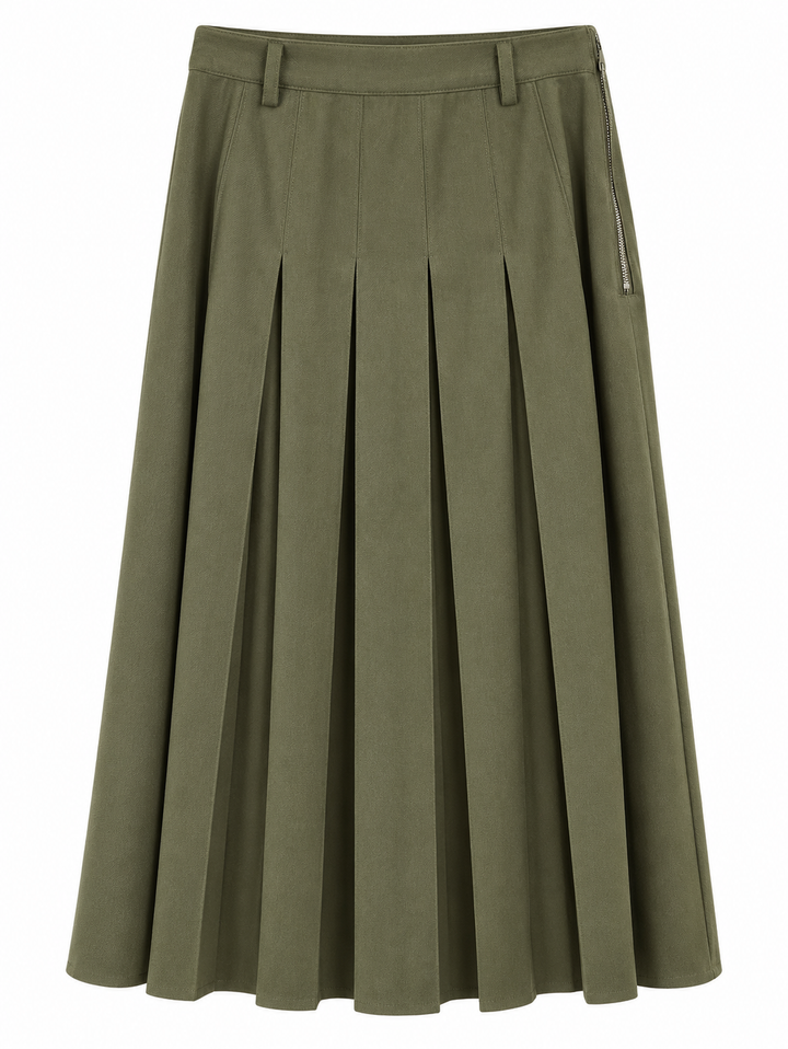 skirt midi pleated - olive