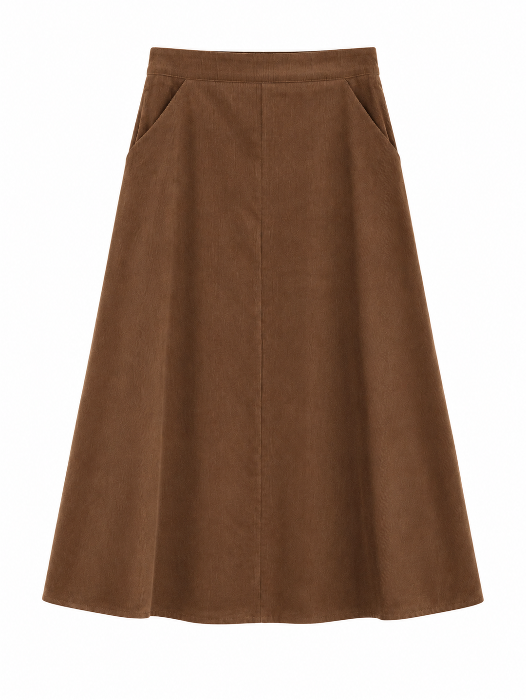 skirt midi a line corduroy with pockets - brown