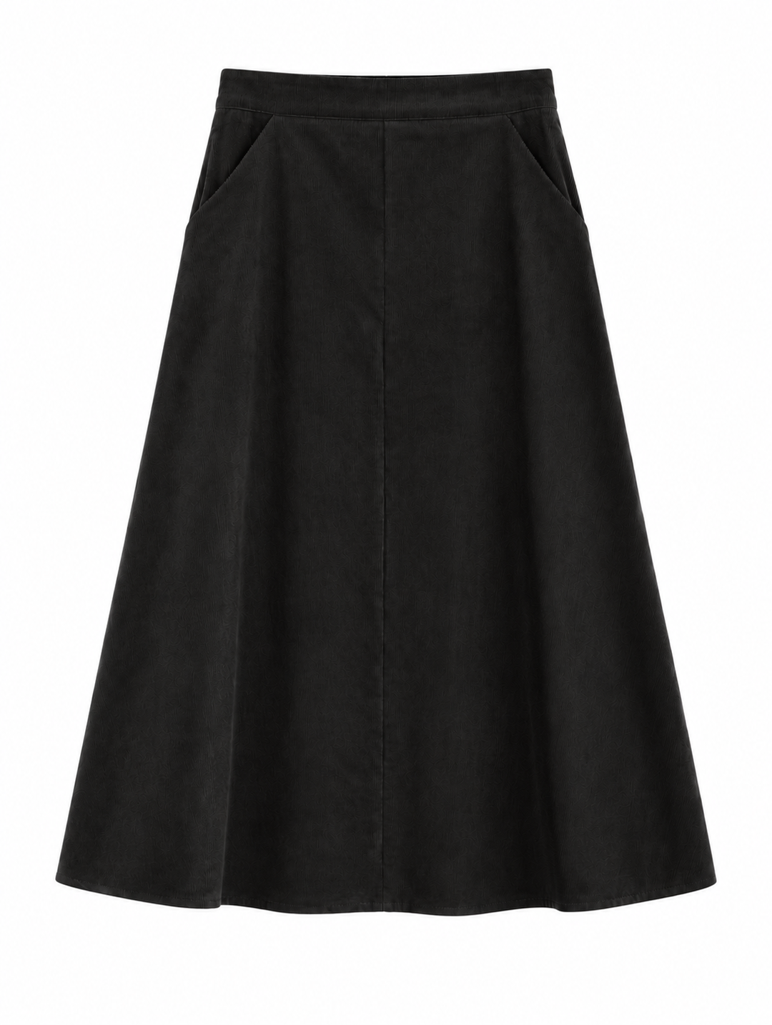 skirt midi a line corduroy with pockets - black