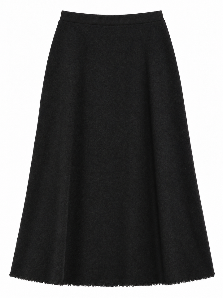 skirt midi wool tweed - black