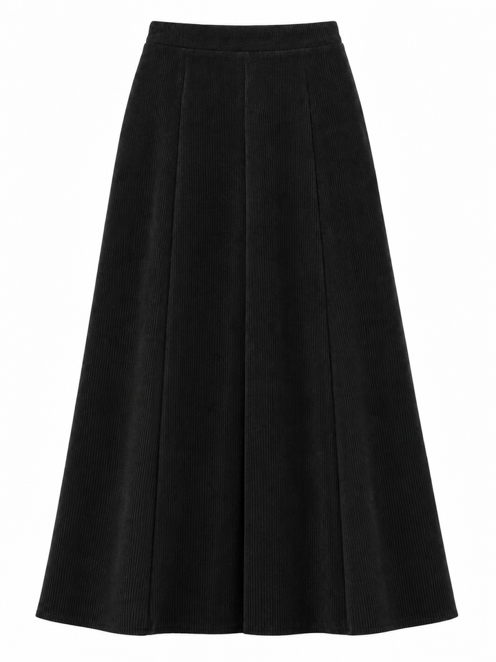 skirt midi circle courdroy - black