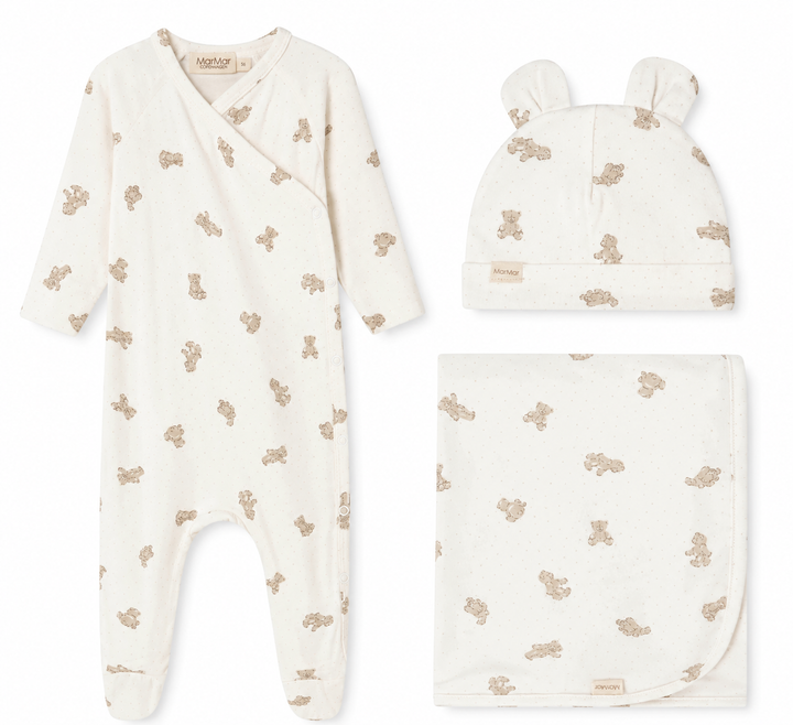 set footie teddy bear wrap with beanie and blanket - teddy bears
