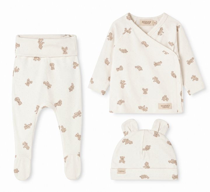 set knit teddy bear wrap top and footie pants with beanie - teddy bears