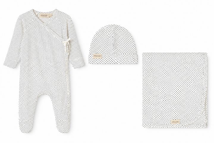 set footie polka dot wrap with beanie and blanket - tiny dots