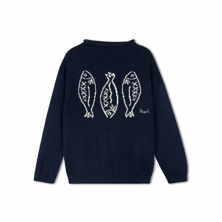 top l/s knit fish mockneck sweater - navy