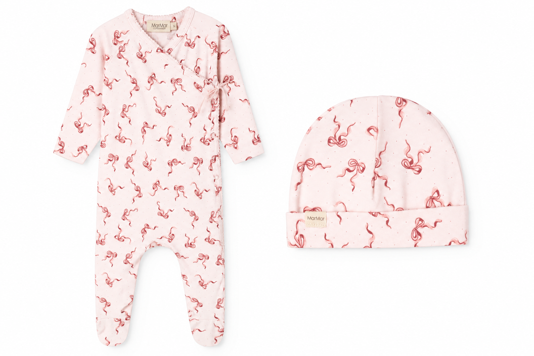 footie bow print with beanie - bows