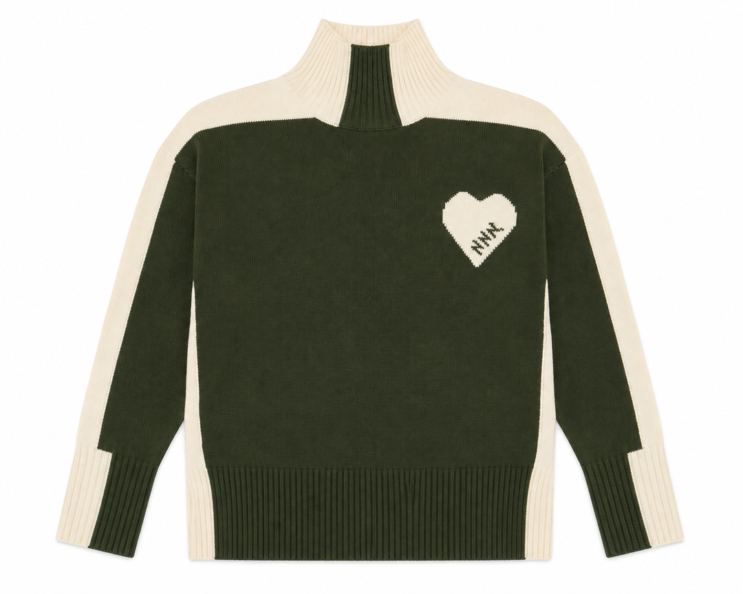 top l/s knit up neck - green/ecru