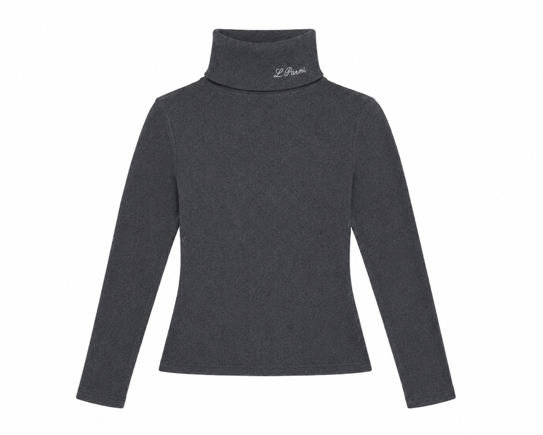 top l/s knit logo turtleneck - grey
