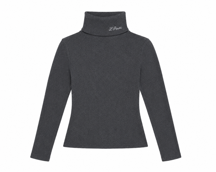 top l/s knit logo turtleneck - grey