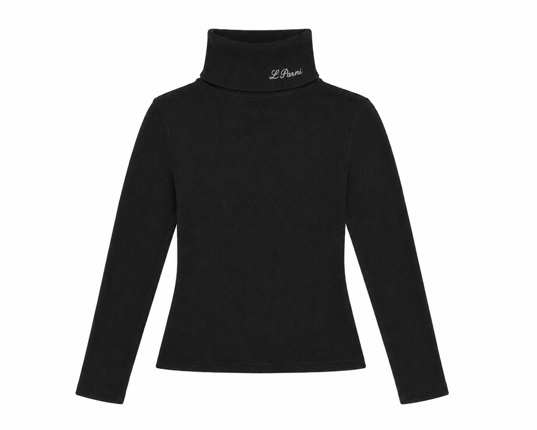 top l/s knit logo turtleneck - black