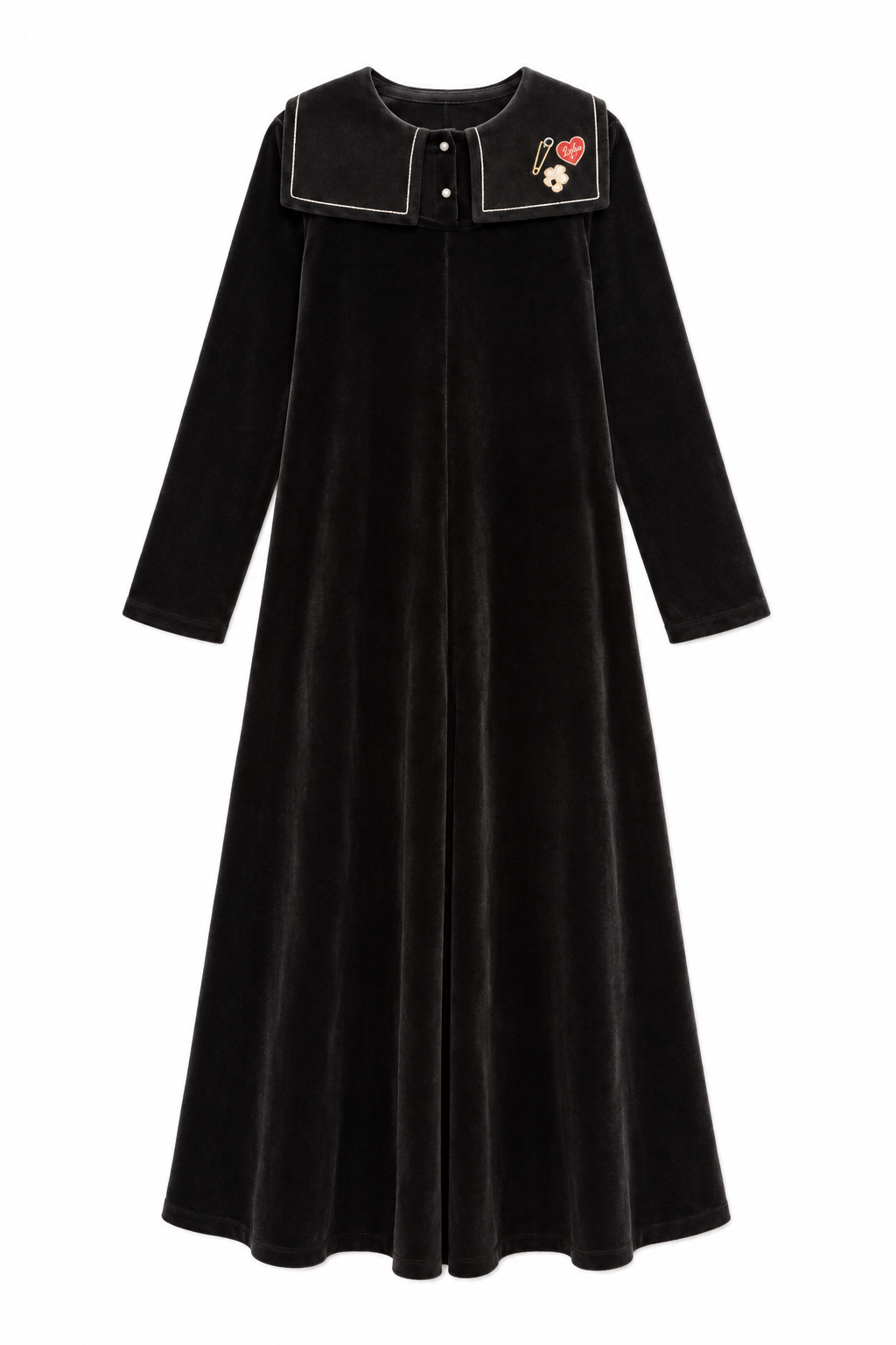 maxi dress velour embroidered bib turtleneck - black